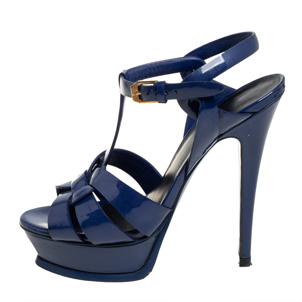 

Saint Laurent Blue Patent Leather Tribute Sandals size