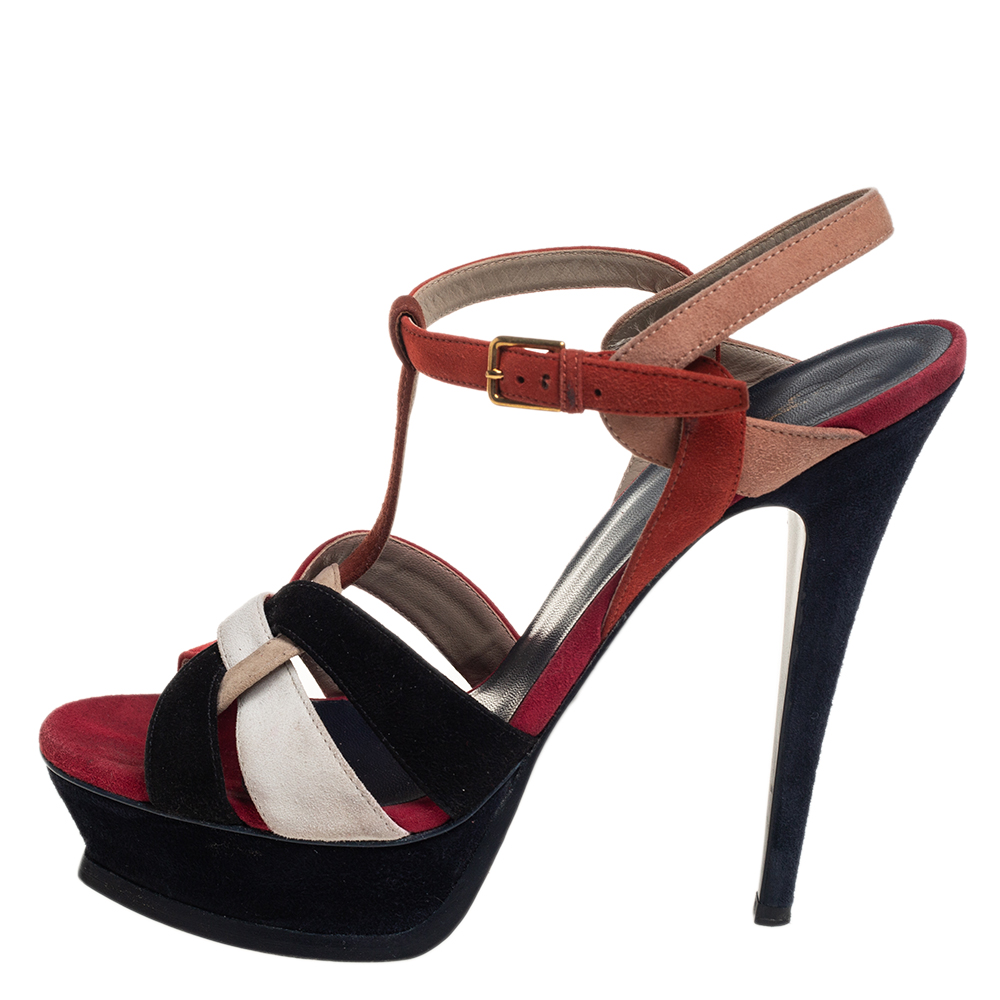 

Saint Laurent Multicolor Suede Tribute Sandals Size