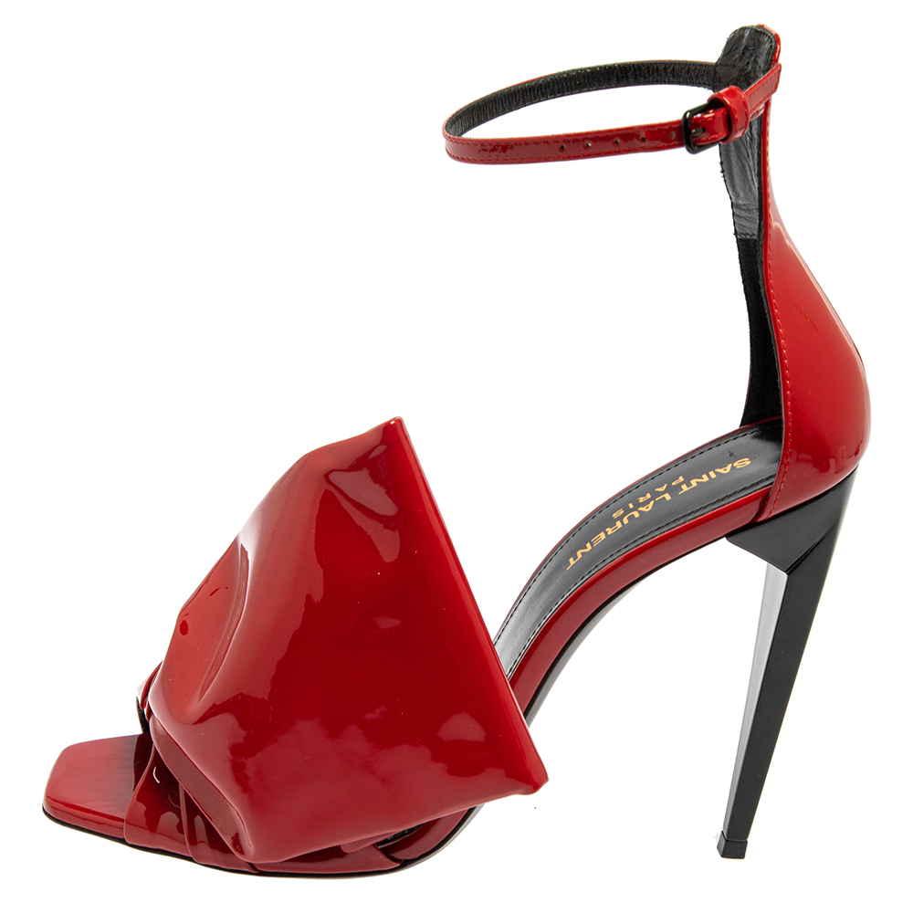 

Saint Laurent Red Patent Leather Freja Sandals Size