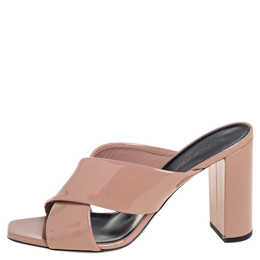 

Saint Laurent Beige Patent Leather LouLou Slide Sandals Size