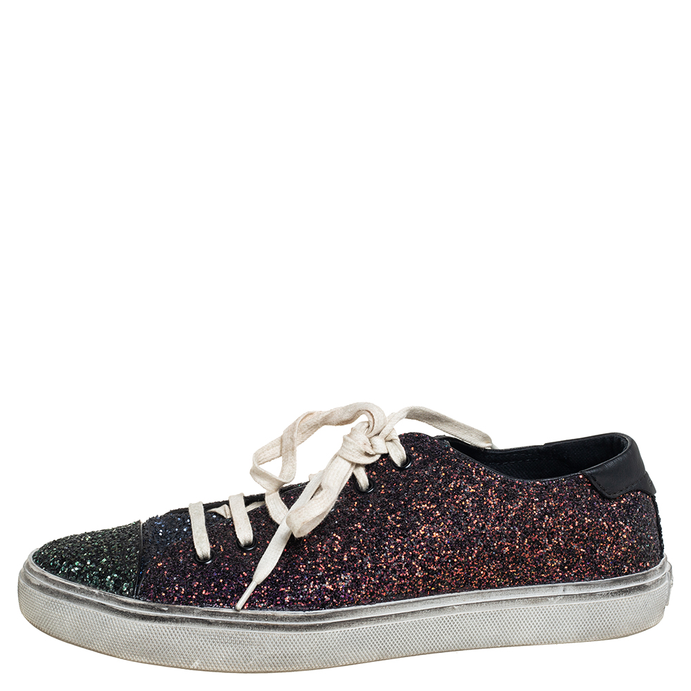 

Saint Laurent Multicolor Glitter Low Top Sneakers Size
