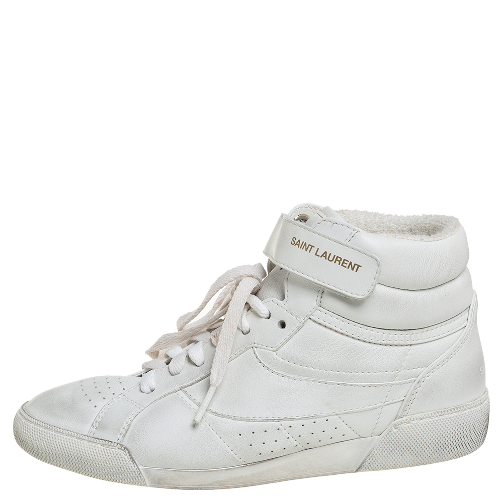 

Saint Laurent White Leather High Top Sneakers Size