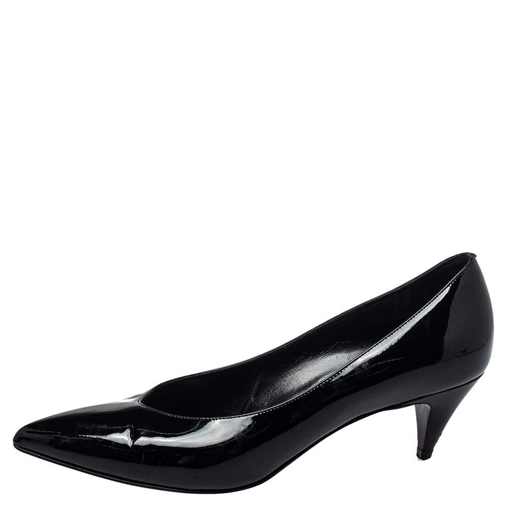 

Saint Laurent Black Patent Leather Kitten Heel Pumps Size