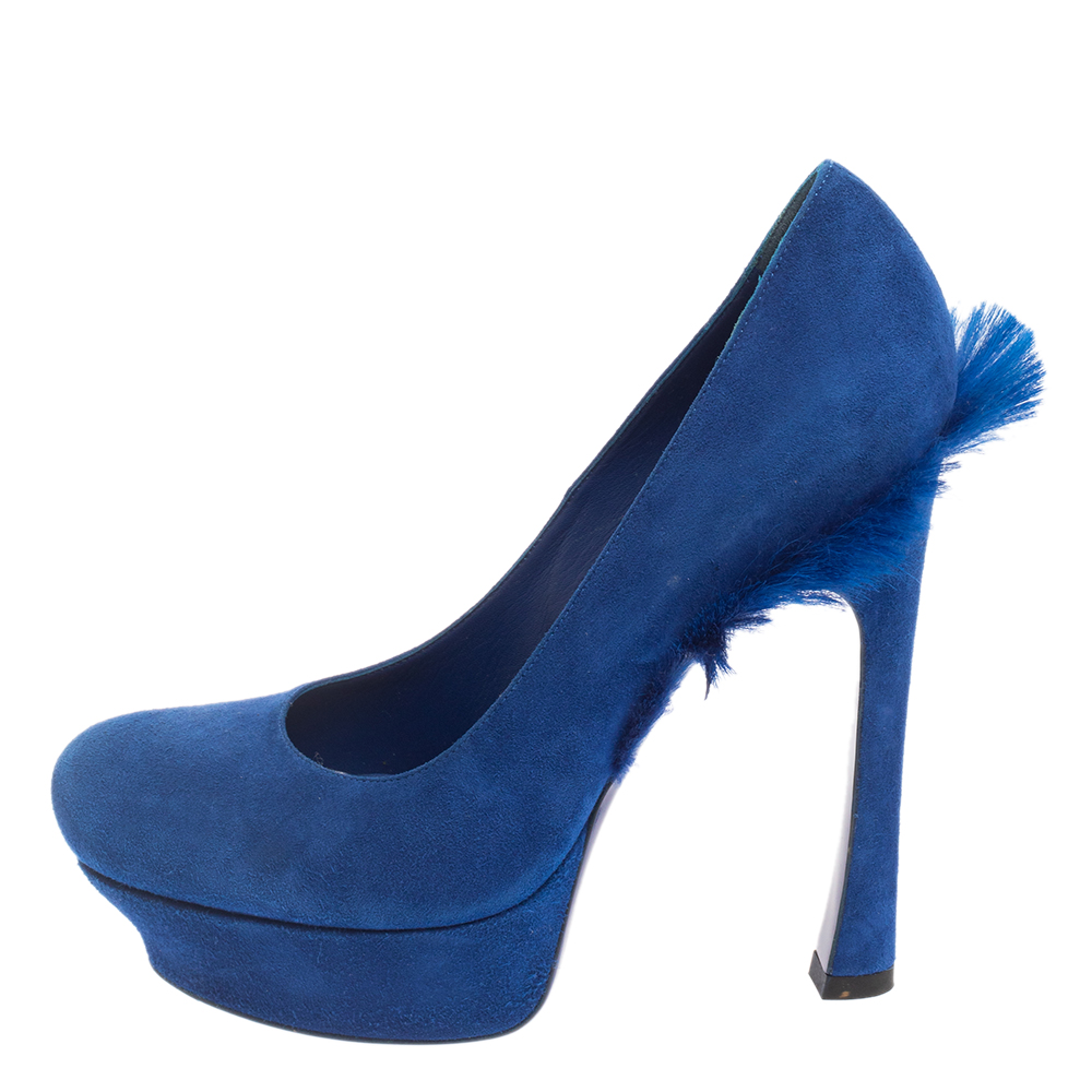 

Saint Laurent Blue Suede Mohawk Palais Platform Pumps Size