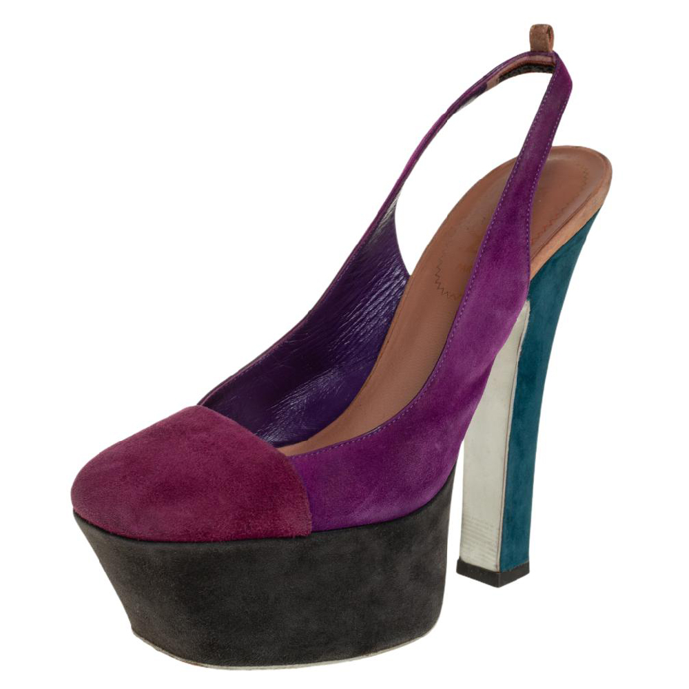 

Saint Laurent Tri Color Suede Obsession Slingback Platform Sandals Size, Multicolor
