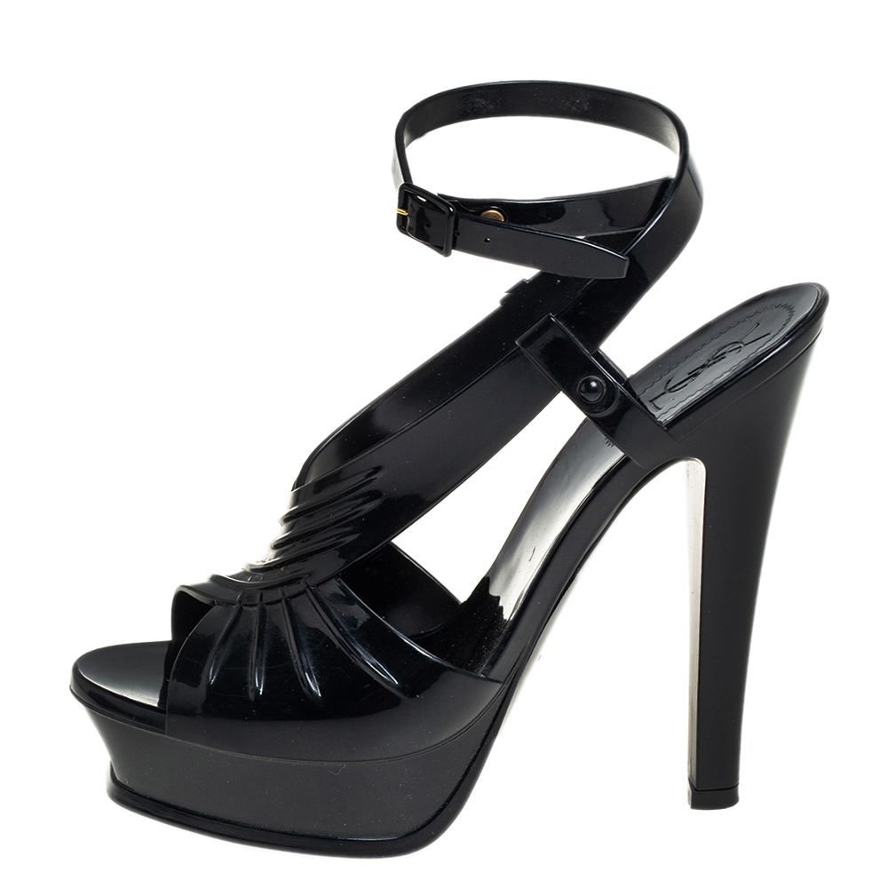 

Saint Laurent Paris Black Jelly Platform Ankle Strap Sandals Size