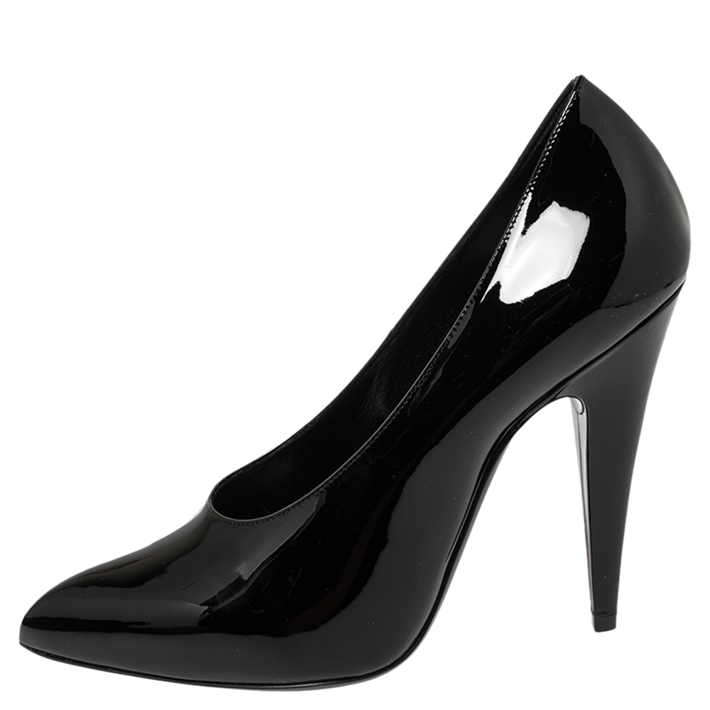 

Saint Laurent Black Patent Leather Block Heel Pumps Size