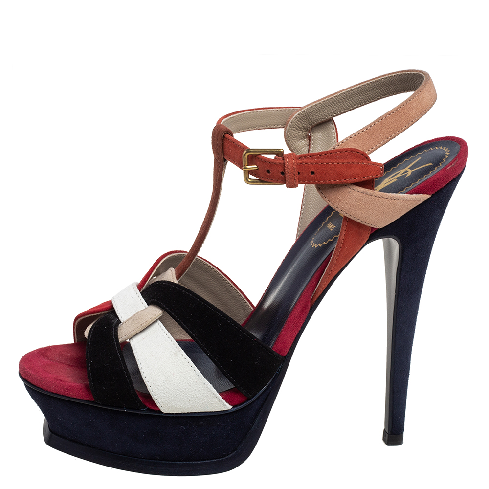 

Saint Laurent Multicolor Suede Tribute Platform Sandals Size
