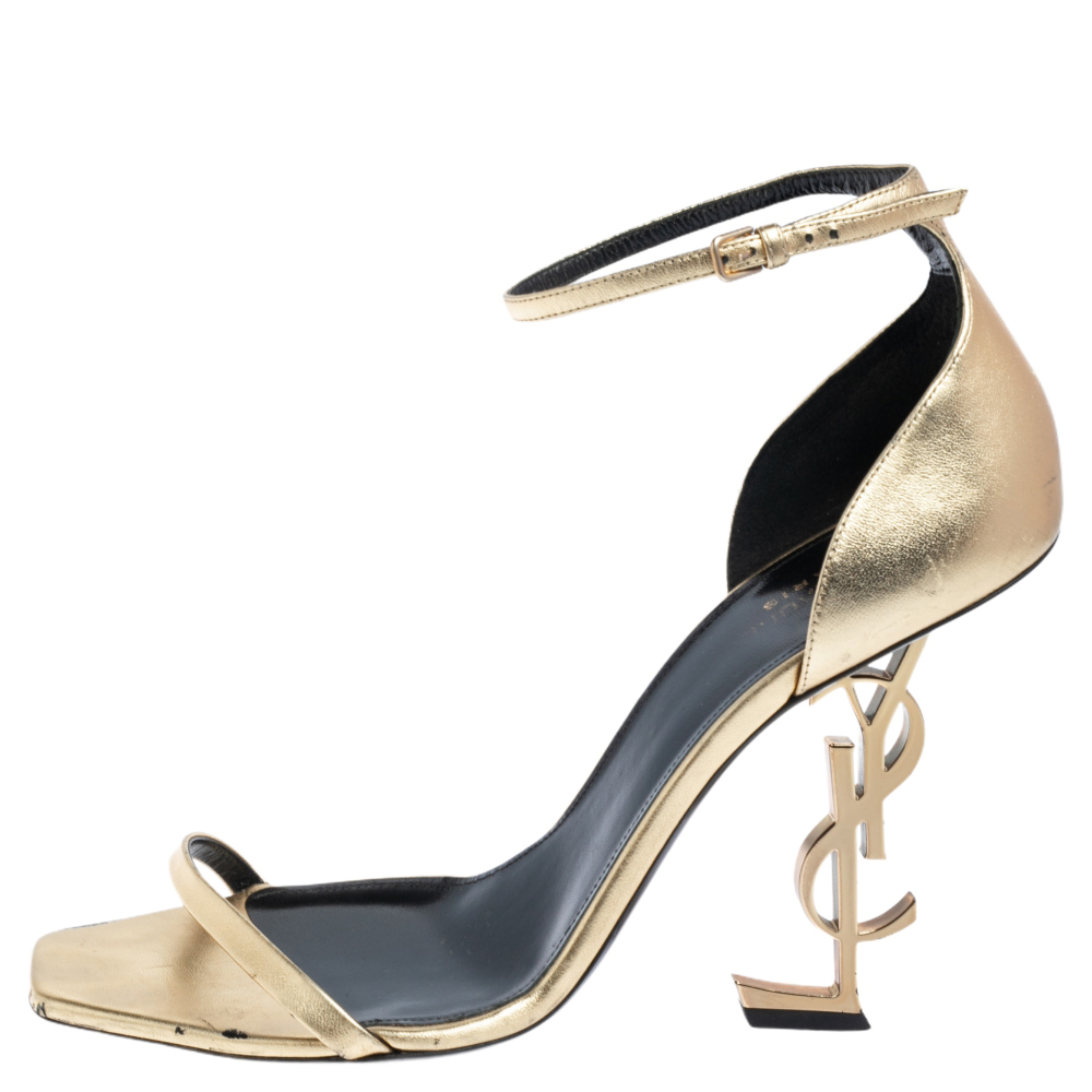 

Saint Laurent Gold Leather Opyum Ankle Strap Sandals Size