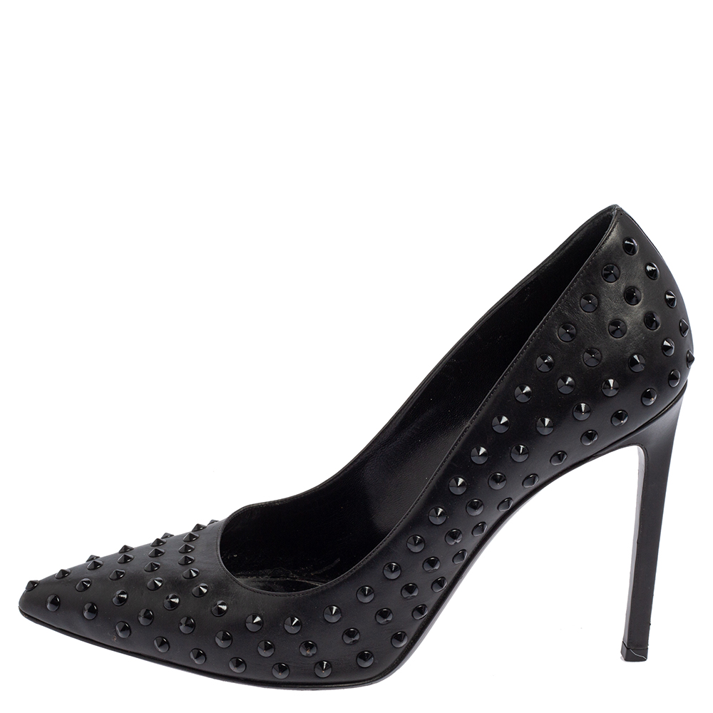 

Saint Laurent Black Leather Spiked Pointed Toe Pumps Size