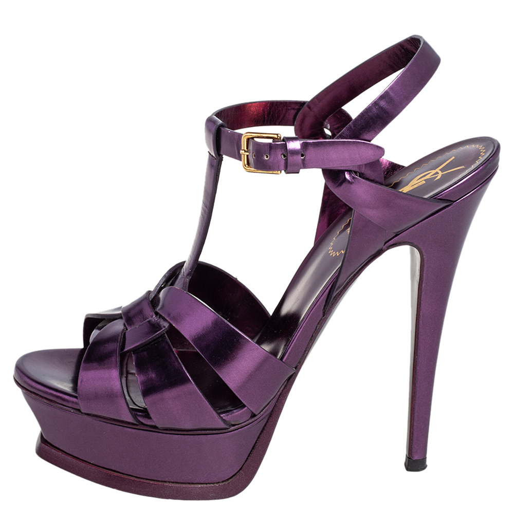 

Yves Saint Laurent Metallic Purple Leather Tribute Platform Sandals Size