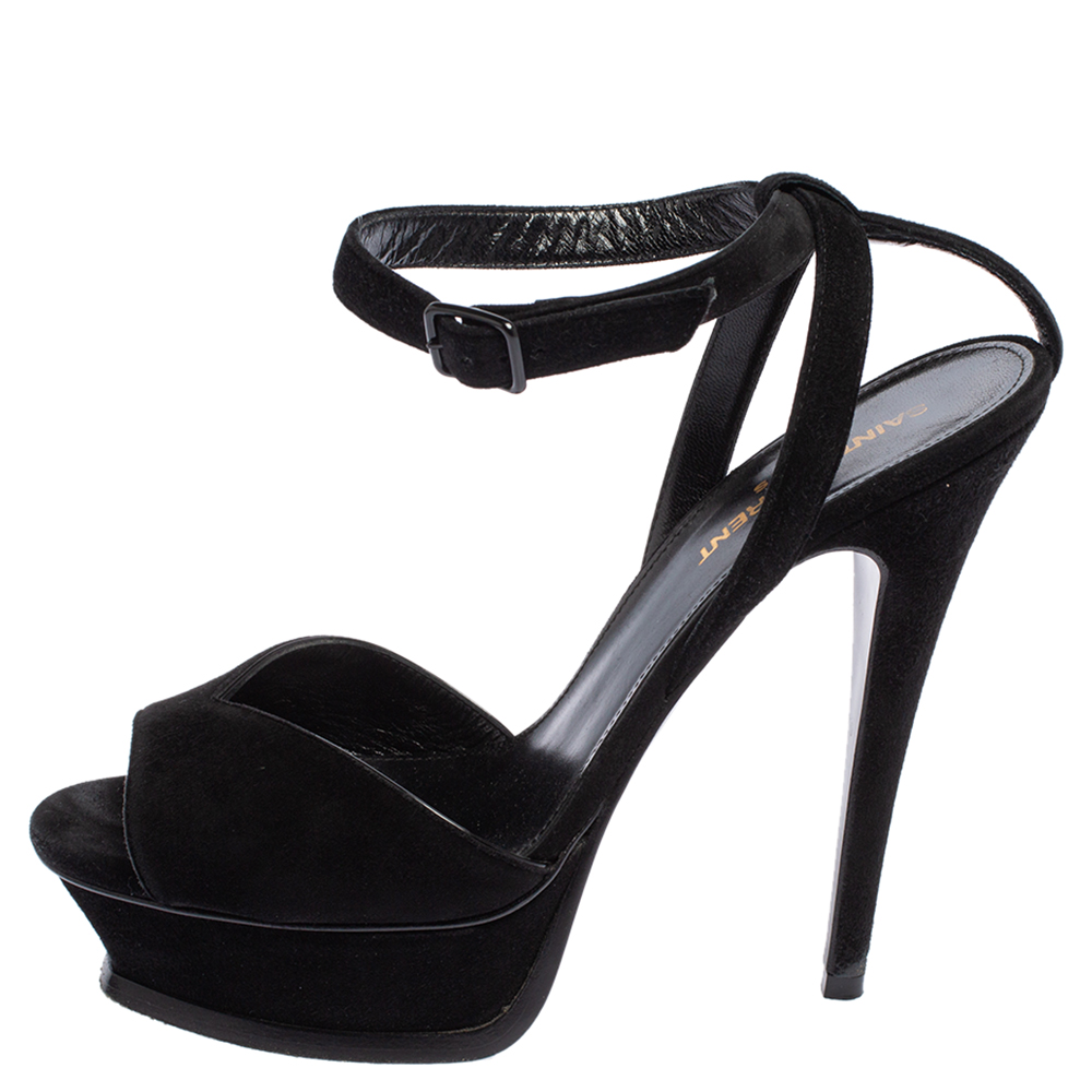

Saint Laurent Black Suede Ankle Strap Platform Sandals Size