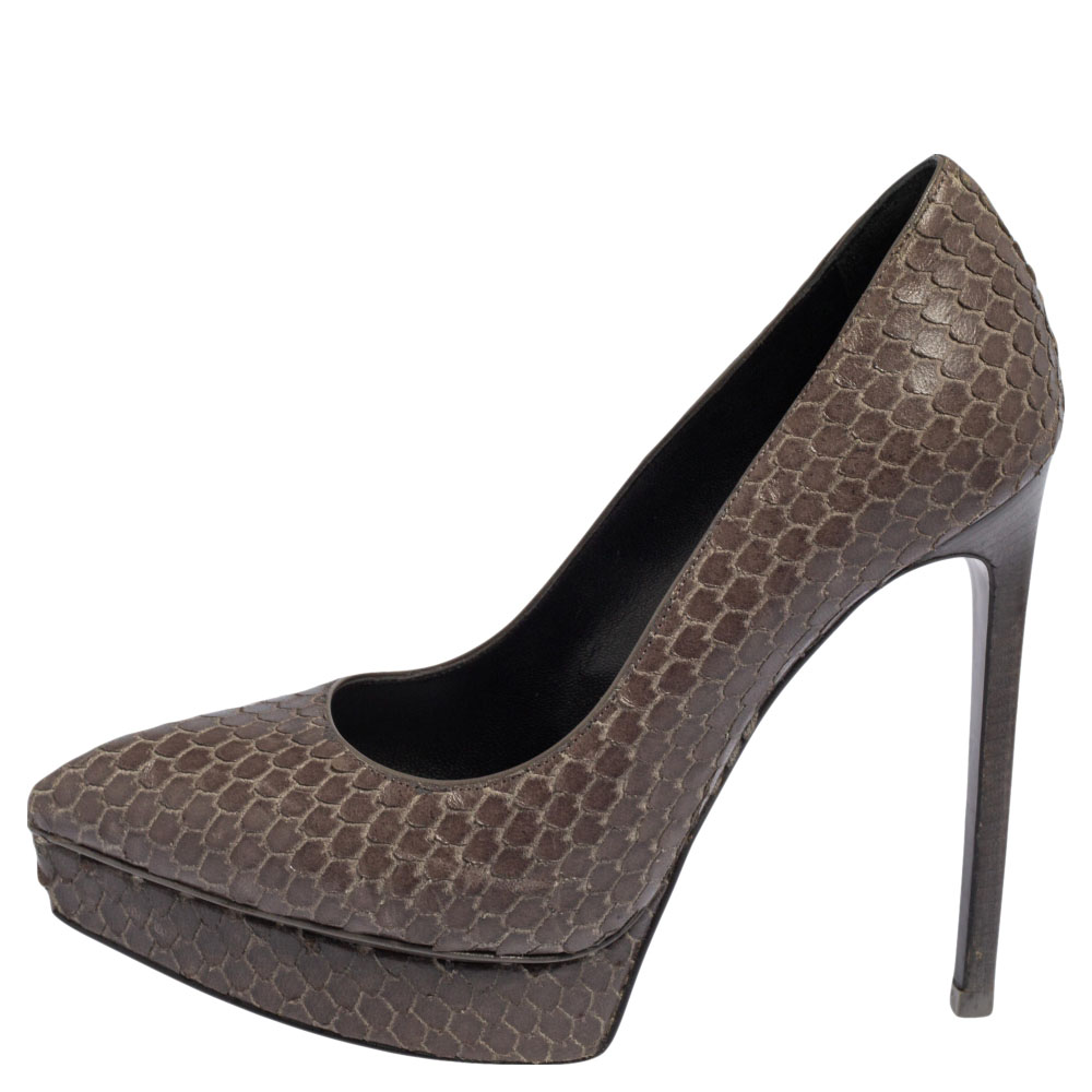 

Saint Laurent Grey Python Janis Pointed Toe Platform Pumps Size