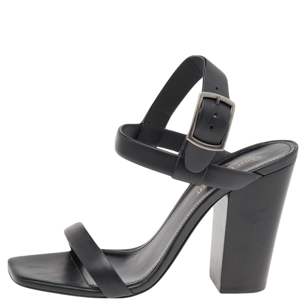 

Saint Laurent Black Leather Ankle Strap Sandals Size