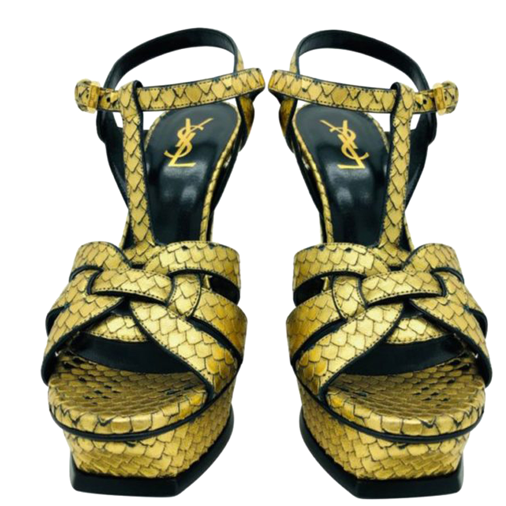 

Saint Laurent Metallic Gold Python Leather Tribute Sandals Size  (UK 7