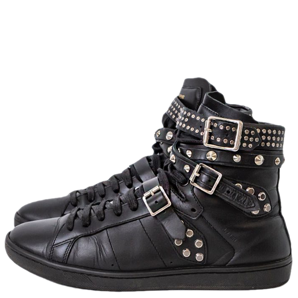 

Saint Laurent Paris Black Spike Leather High Top Buckle Sneakers Size EU