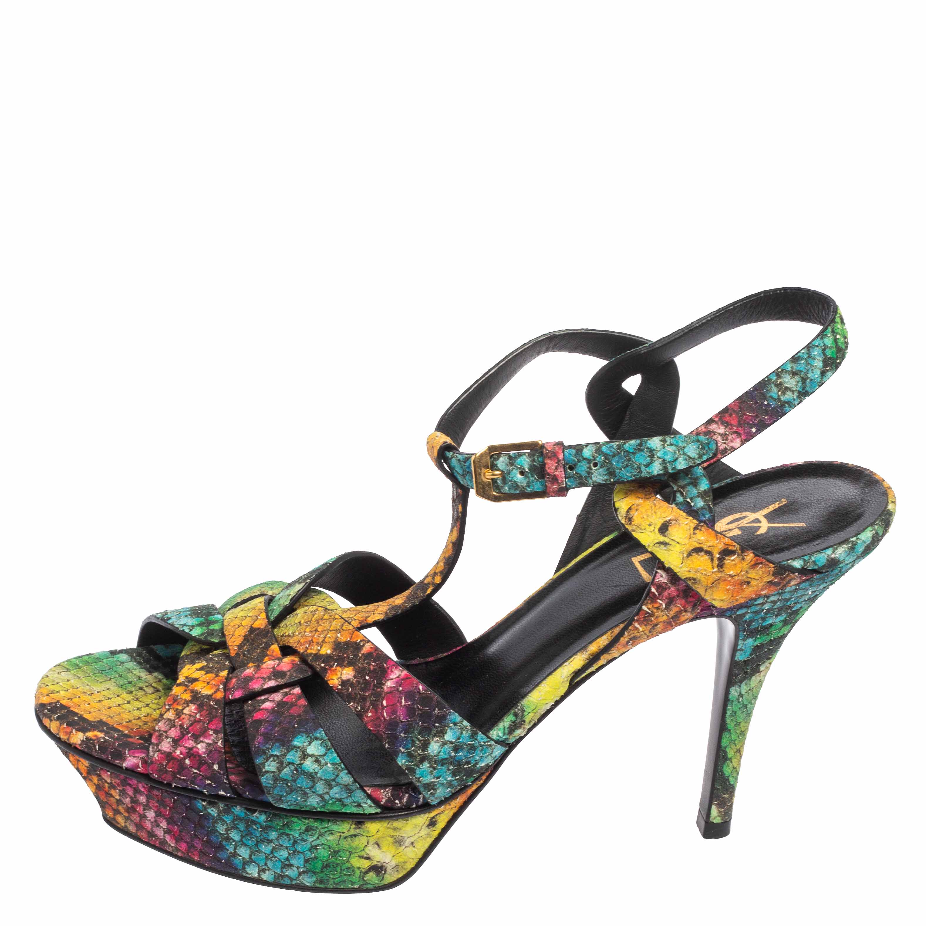 

Saint Laurent Multicolor Snakeskin Embossed Leather Tribute Platform Sandals Size