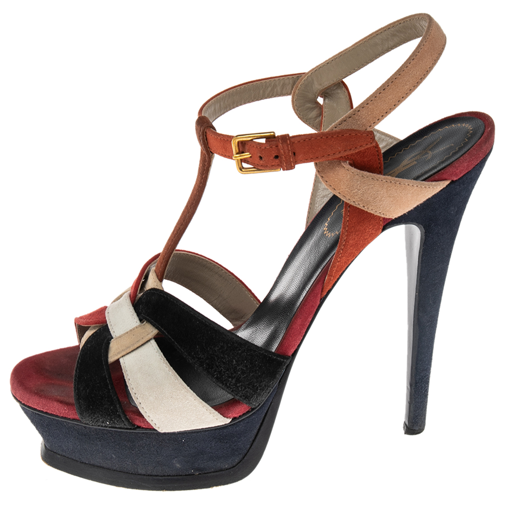 

Saint Laurent Multicolor Suede Tribute Sandals Size