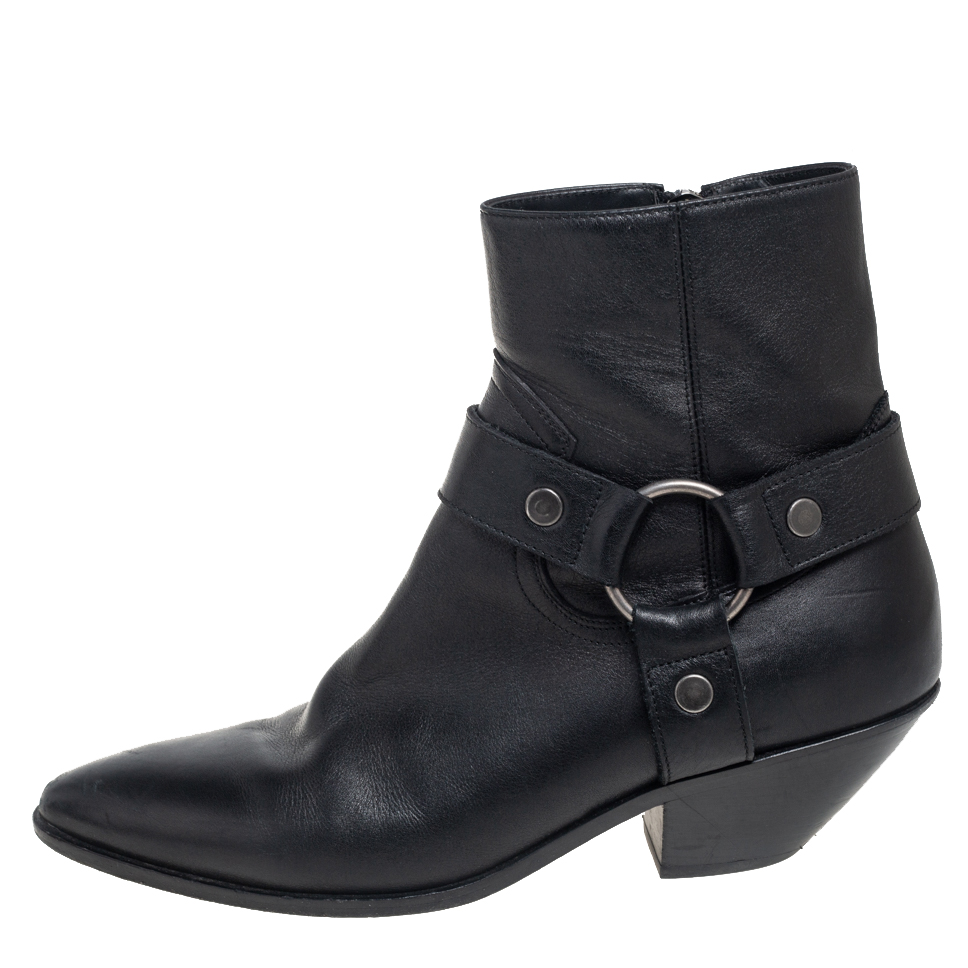 

Saint Laurent Black Leather Wyatt Harness Ankle Boots Size