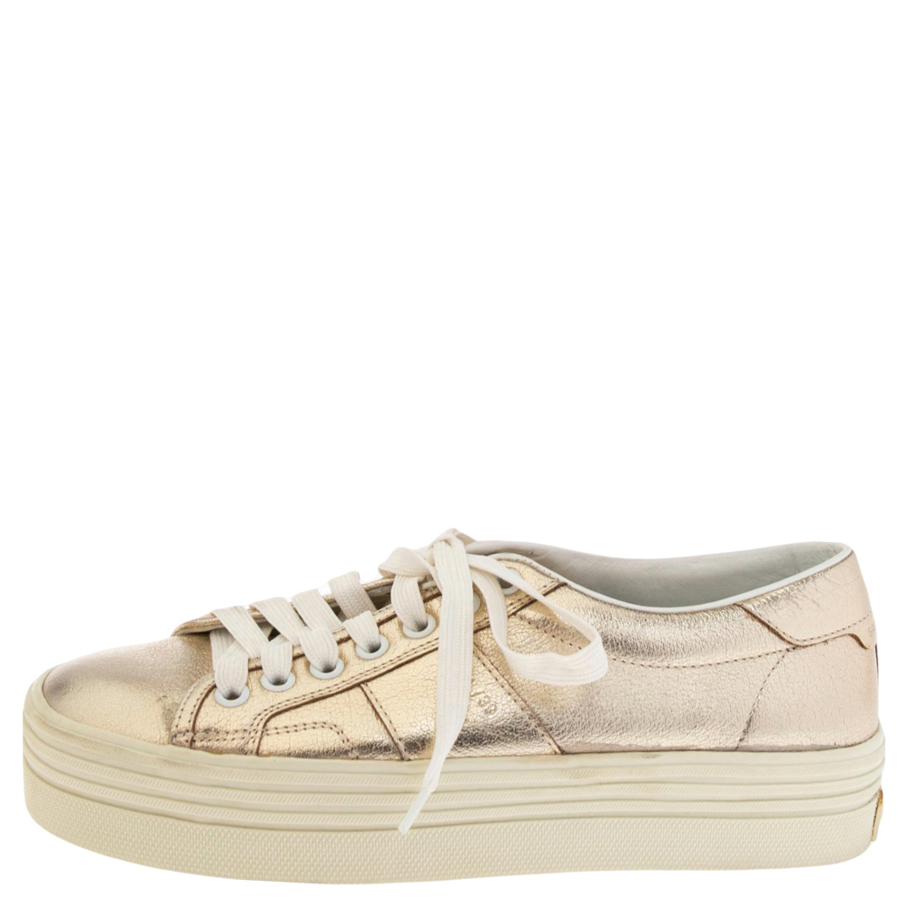 

Saint Laurent Gold Leather Platform Lace Up Sneakers Size
