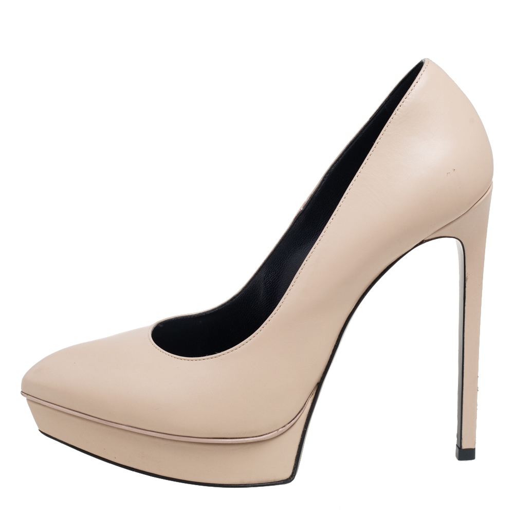 

Saint Laurent Beige Leather Janis Pointed Toe Platform Pumps Size