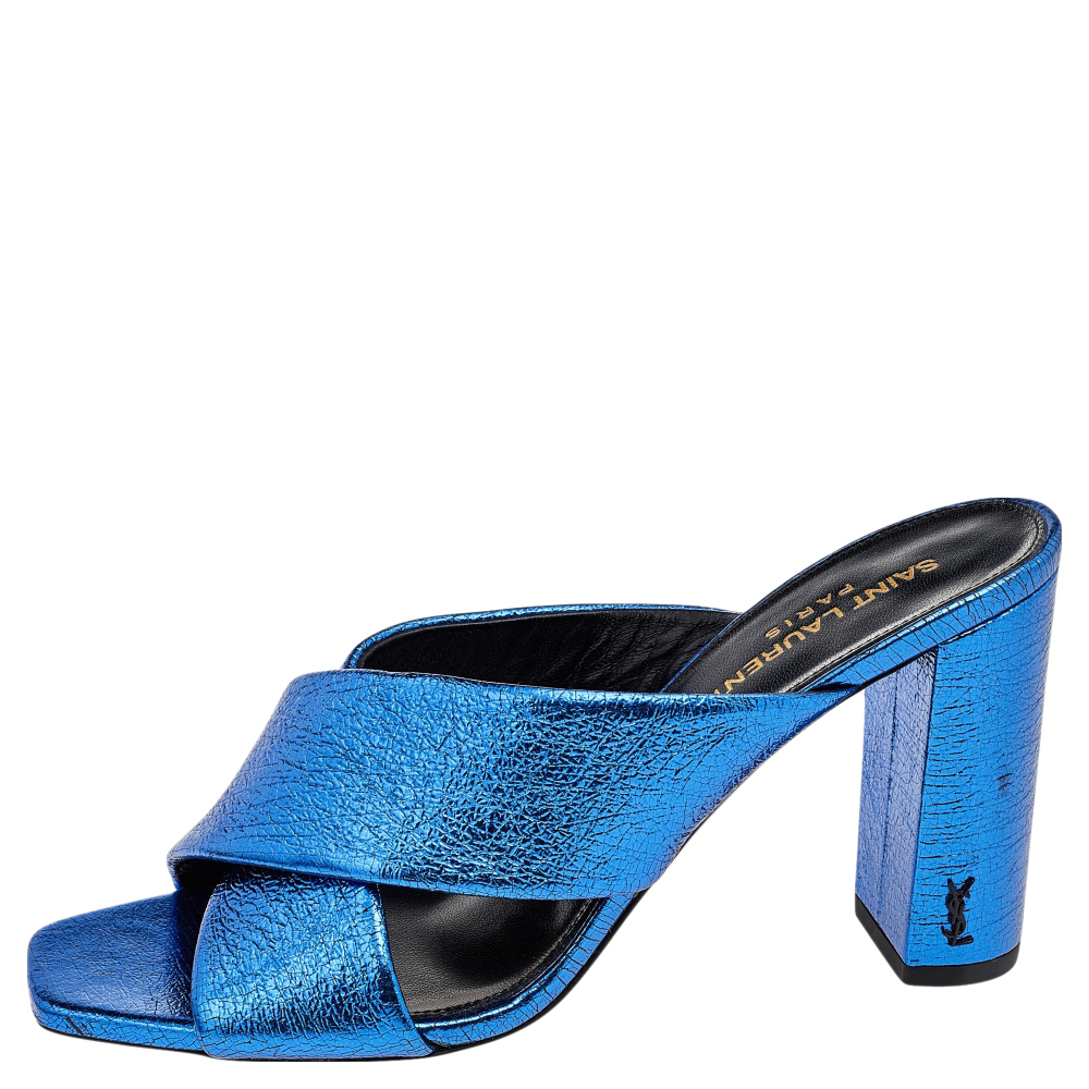

Saint Laurent Blue Leather LouLou Slide Sandals Size
