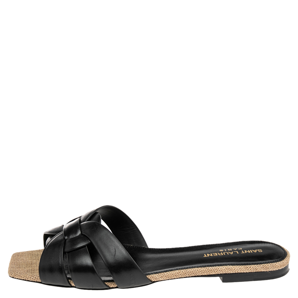 

Saint Laurent Black Leather Tribute Flats Size