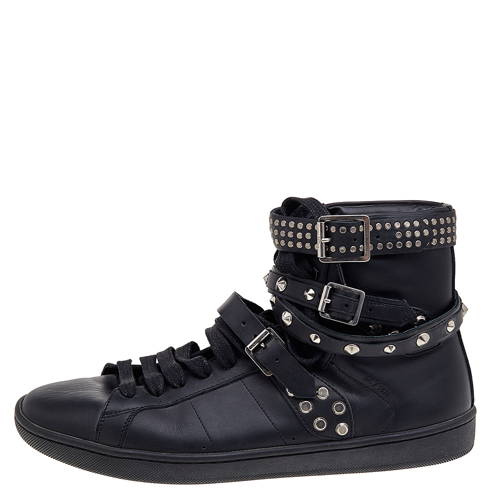 

Saint Laurent Black Leather SL/16H Studded High Top Sneakers Size