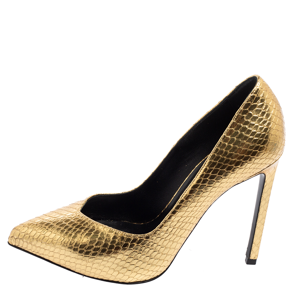 

Saint Laurent Gold Python Embossed Leather Pointed Toe Pumps Size