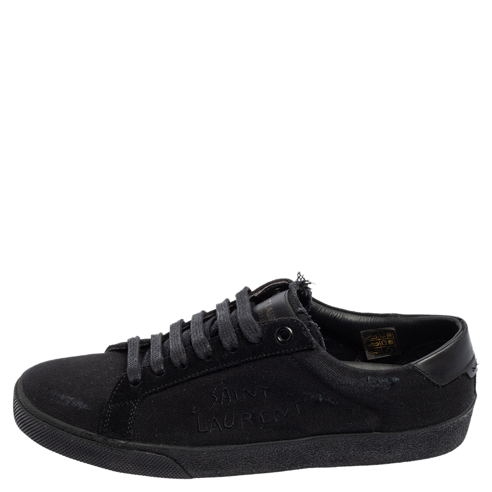 

Saint Laurent Black Canvas And Leather Court Classic Logo Sneakers Size