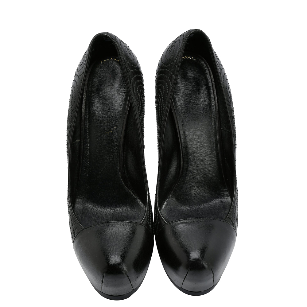 

Saint Laurent Black Leather Embroidered Tribtoo Platform Pumps EU