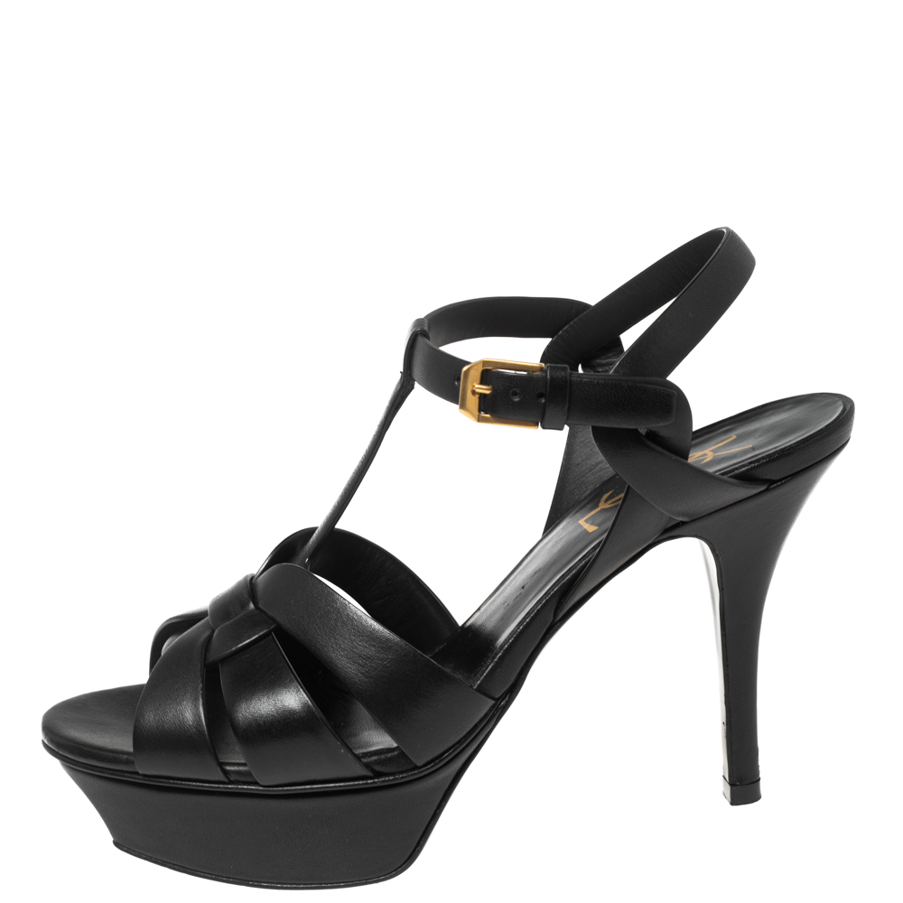 

Saint Laurent Black Leather Tribute Platform Sandals Size