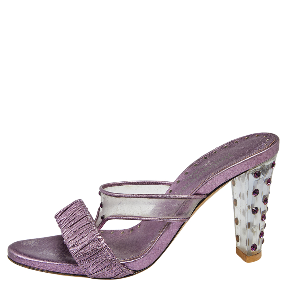 

Saint Laurent Purple PVC And Leather Open Toe Slide Sandals Size