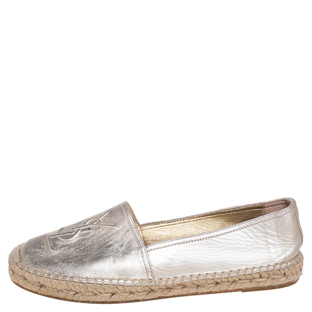 

Saint Laurent Gold Leather Monogram Espadrilles Size