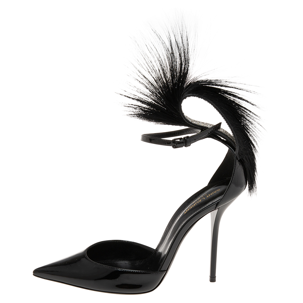 

Saint Laurent Black Patent Leather And Antelope Fur Jamie D'orsay Pumps Size