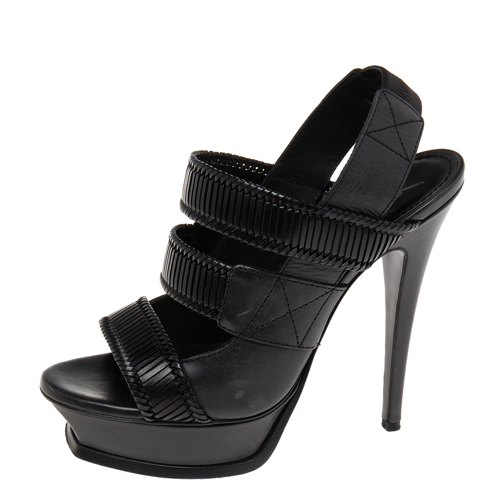 Saint Laurent Black Leather Strappy Slingback Sandals Size 38, Saint Laurent Paris  - buy with discount
