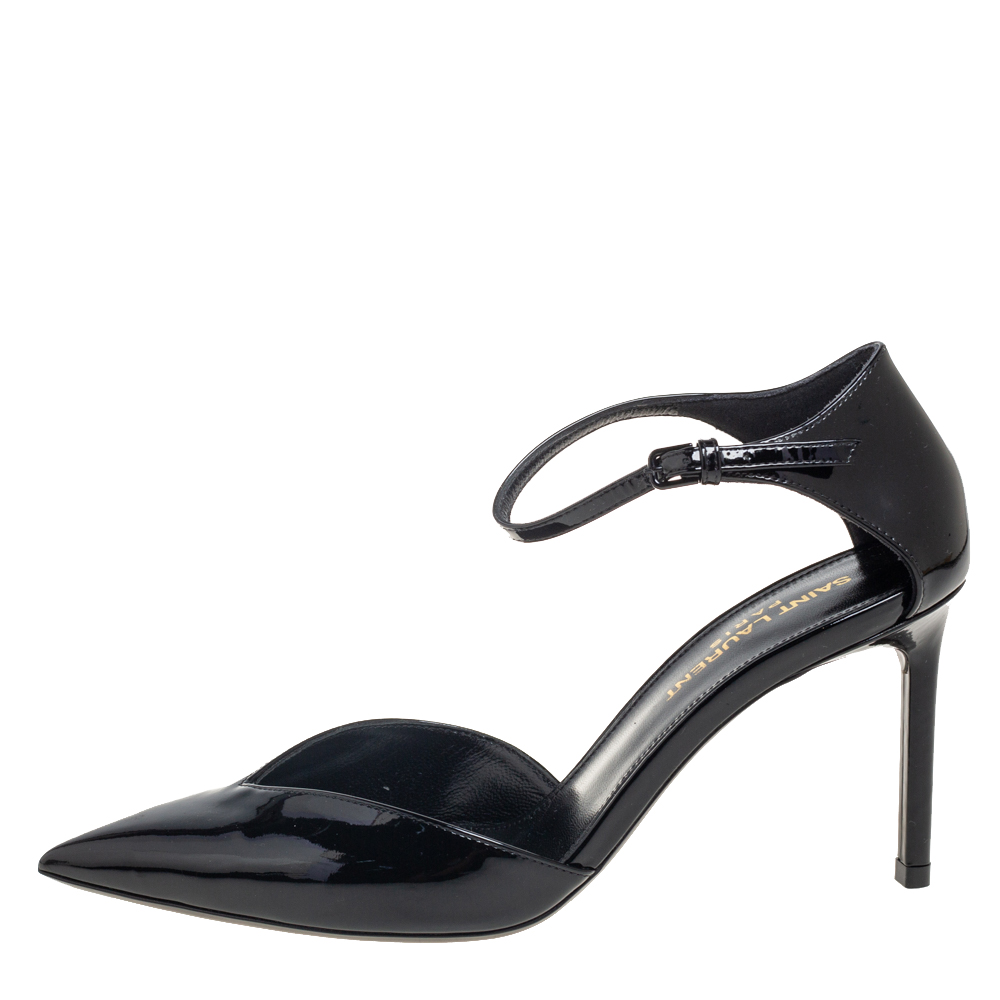 

Saint Laurent Black Patent Leather D'Orsay Ankle Strap Sandals Size