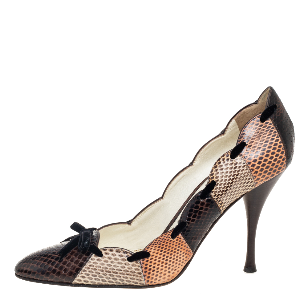 

Saint Laurent Tricolor Snakeskin Leather Bow Pumps Size, Brown