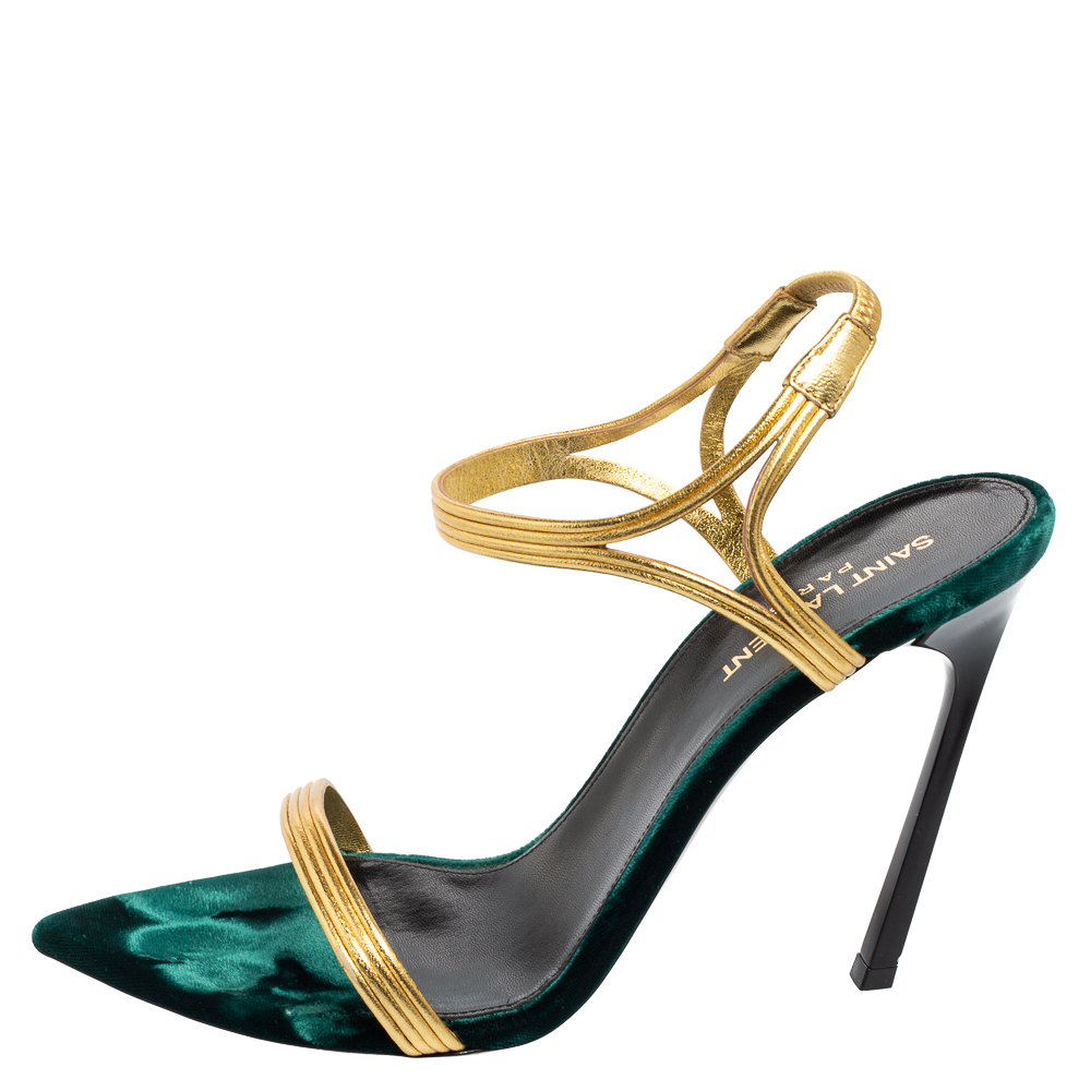 

Saint Laurent Gold Leather Talitha Ankle-Strap Sandals Size