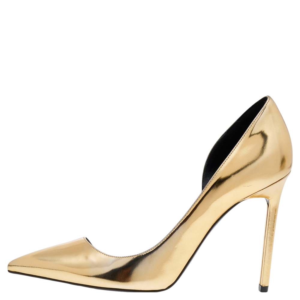 

Saint Laurent Metallic Gold Leather D'orsay Pointed Toe Pumps Size