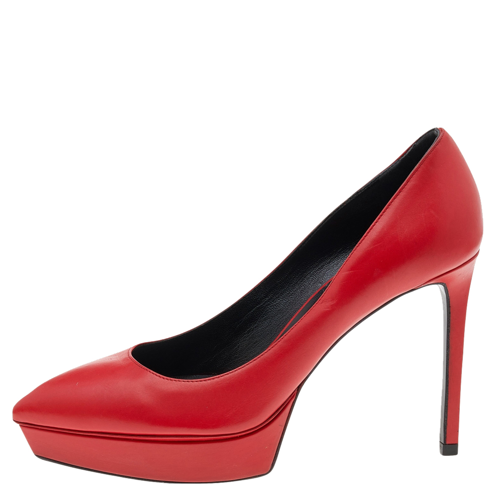 

Saint Laurent Red Leather Janis Pointed Toe Platform Pumps Size