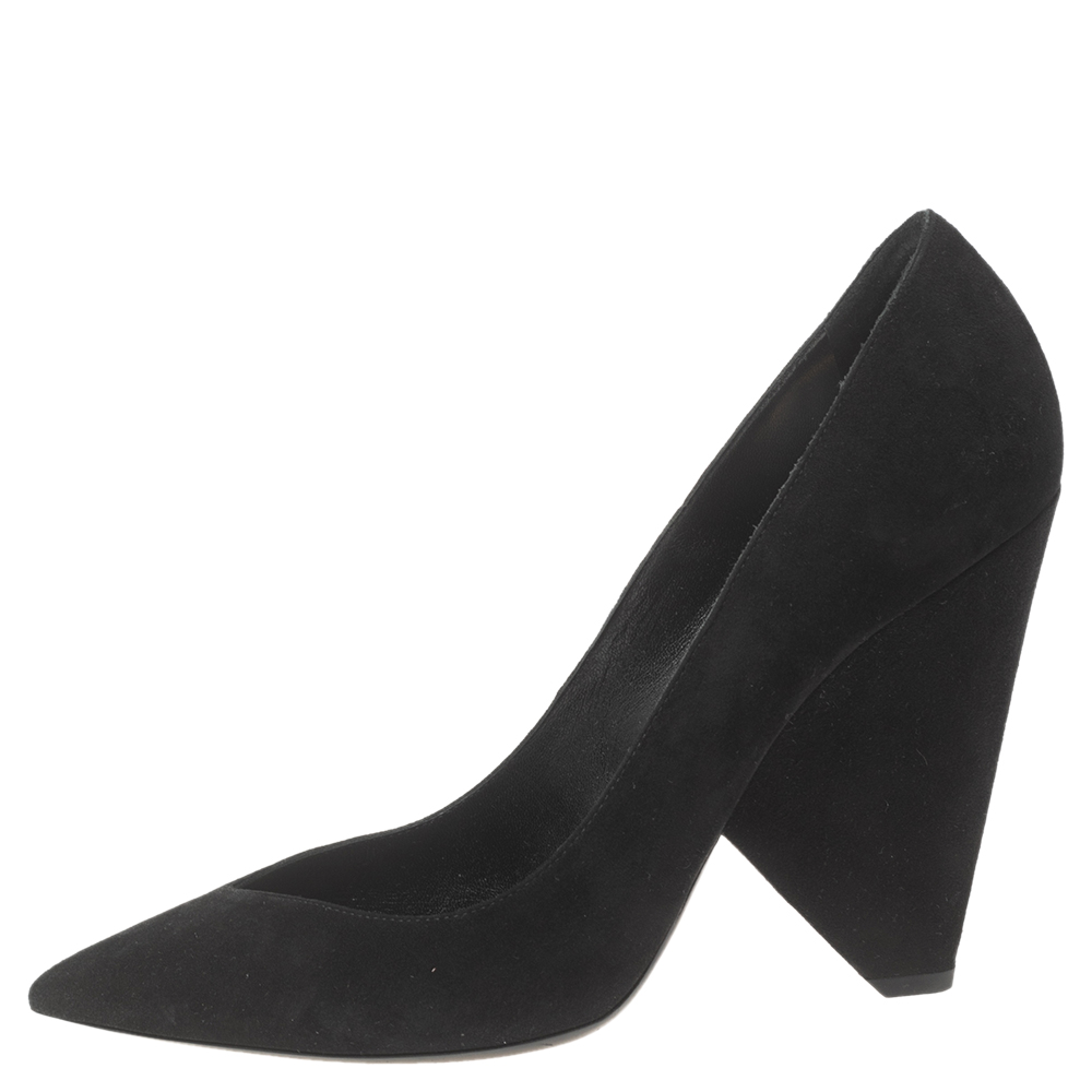 

Saint Laurent Black Suede Platform Block Pumps Size