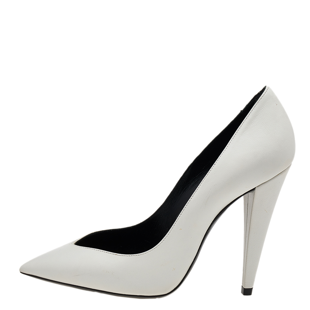 

Saint Laurent White Leather Pointed Toe Pumps Size