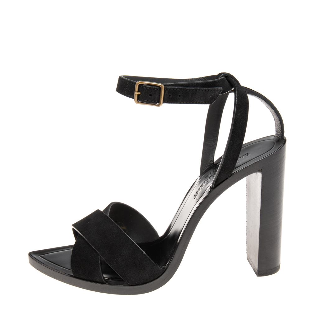 

Saint Laurent Black Suede Crisscross Ankle Strap Sandals Size