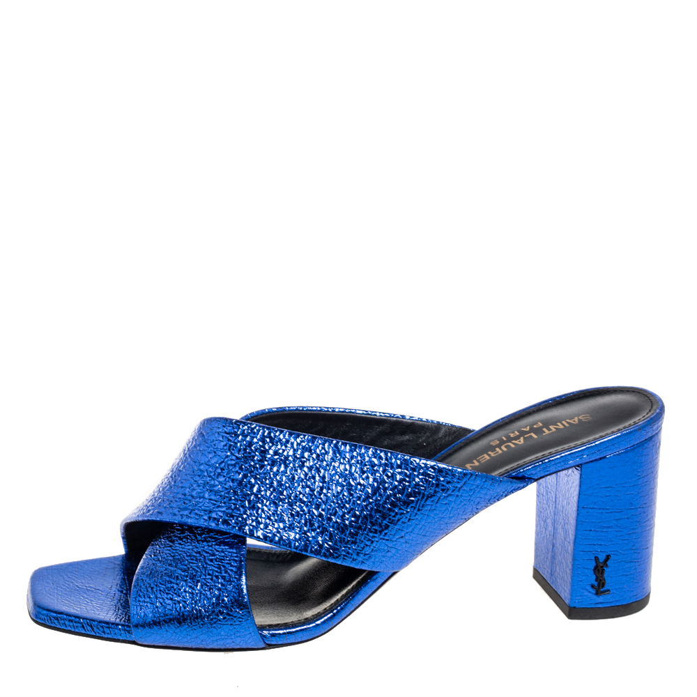 

Saint Laurent Blue Leather LouLou Slide Sandals Size