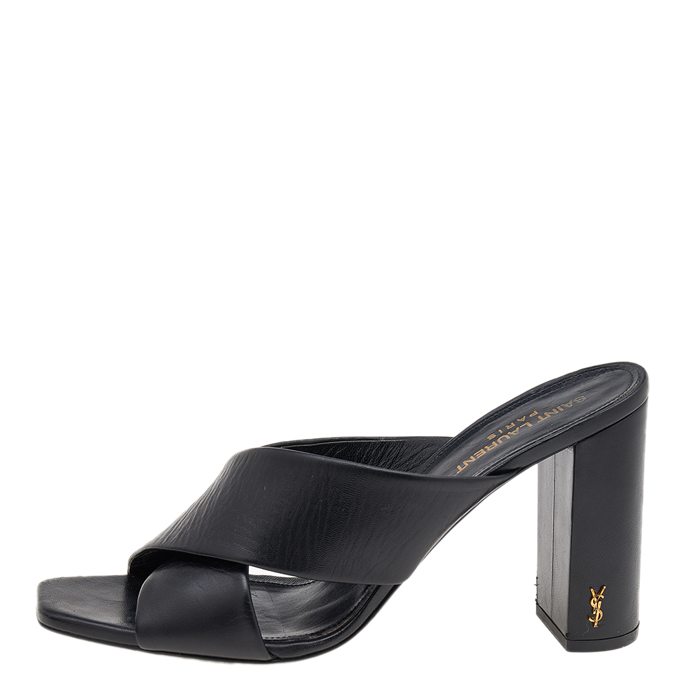 

Saint Laurent Black Leather Loulou Criss Cross Slide Sandals Size