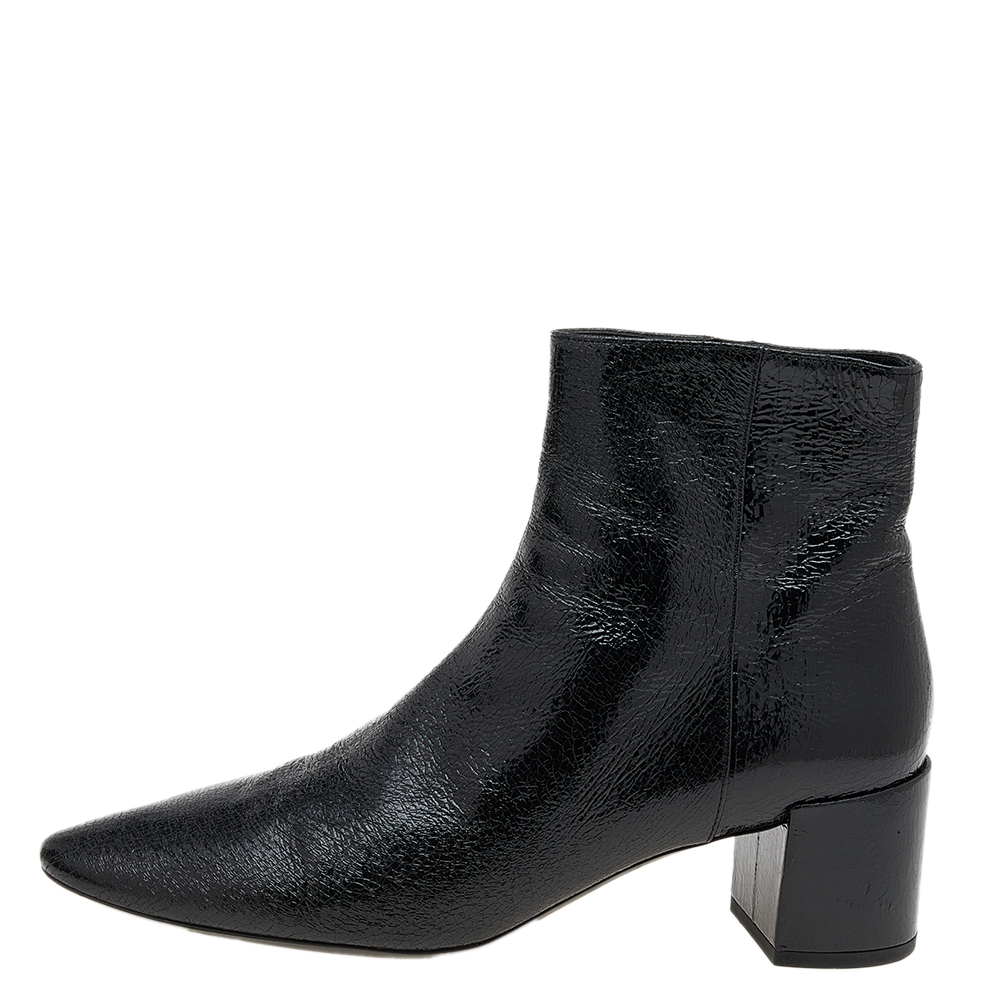 

Saint Laurent Black Crinkled Leather Ankle Length Boots Size