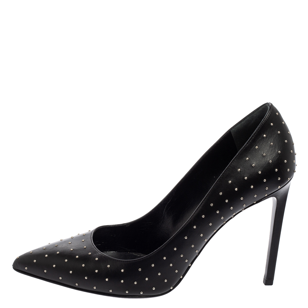 

Saint Laurent Black Studded Leather Pointed-Toe Pumps Size
