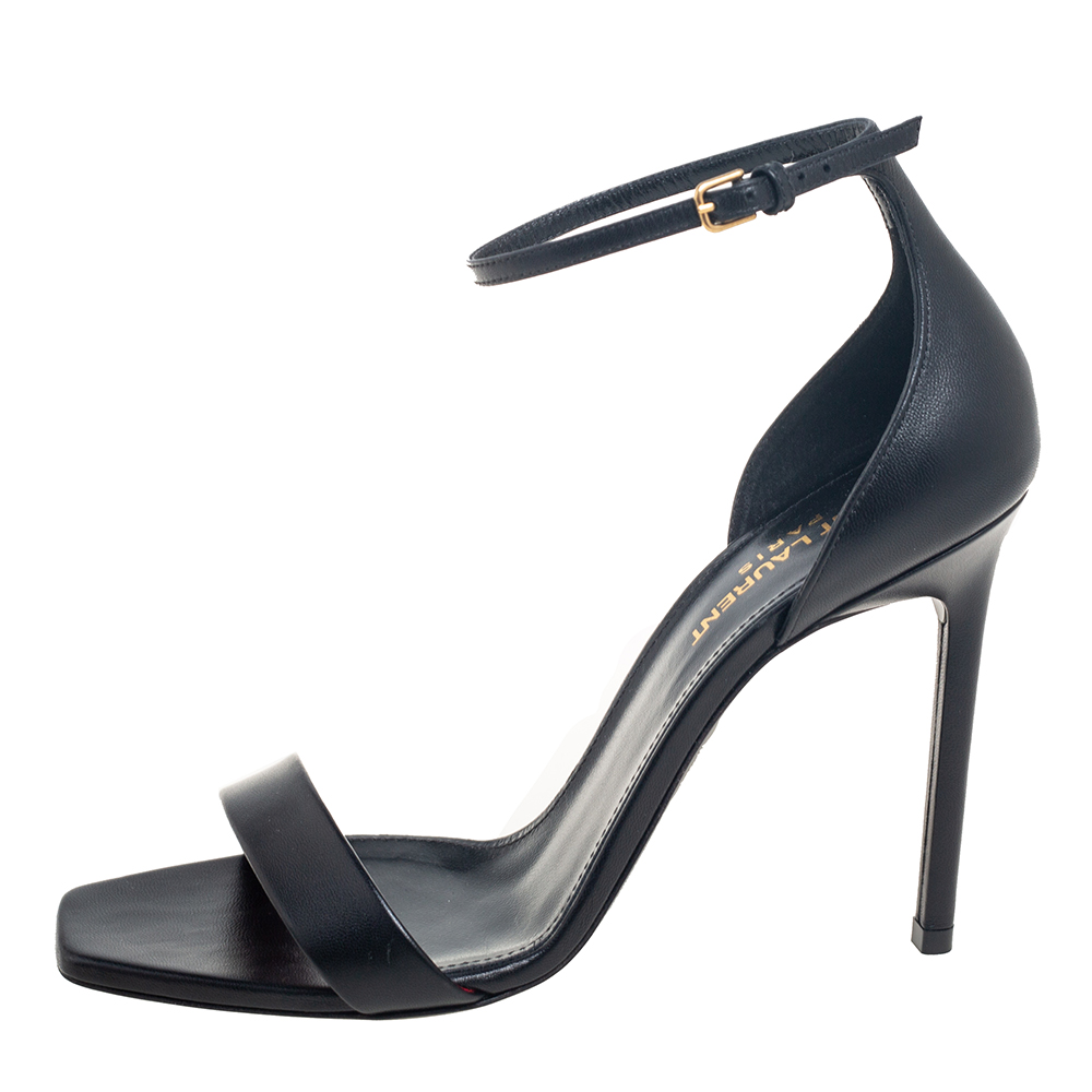 

Saint Laurent Paris Black Leather Amber Ankle Strap Sandals Size