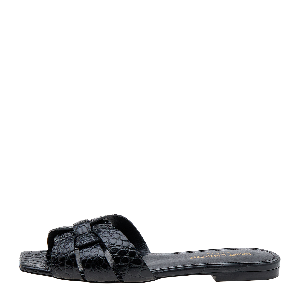 

Saint Laurent Croc Embossed Leather Tribute Flats Size, Black